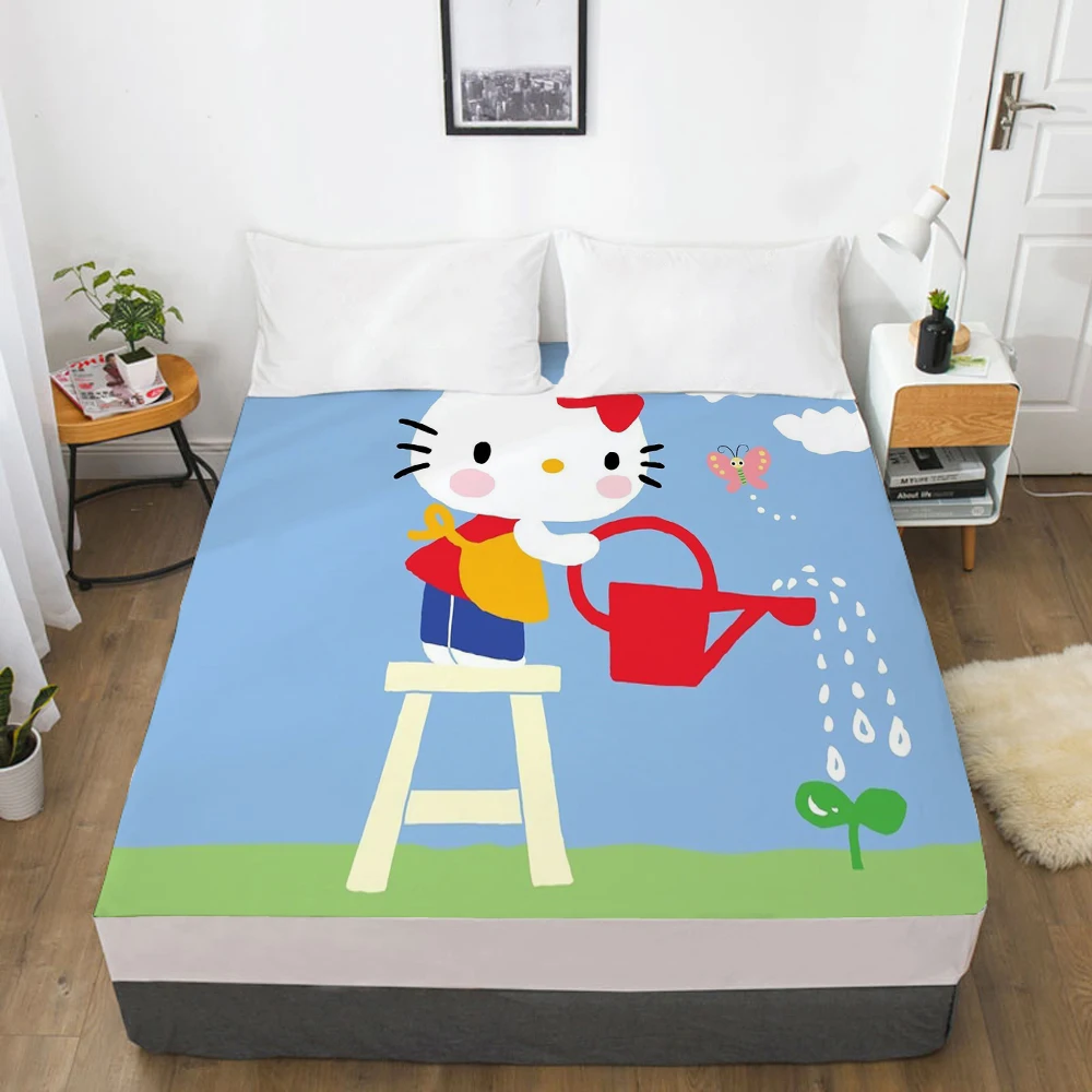 

Cartoon Cat Elastic fitted sheet bed sheet With An Elastic Band Mattress Cover Customizable size lovely Bed cover for kids Grass