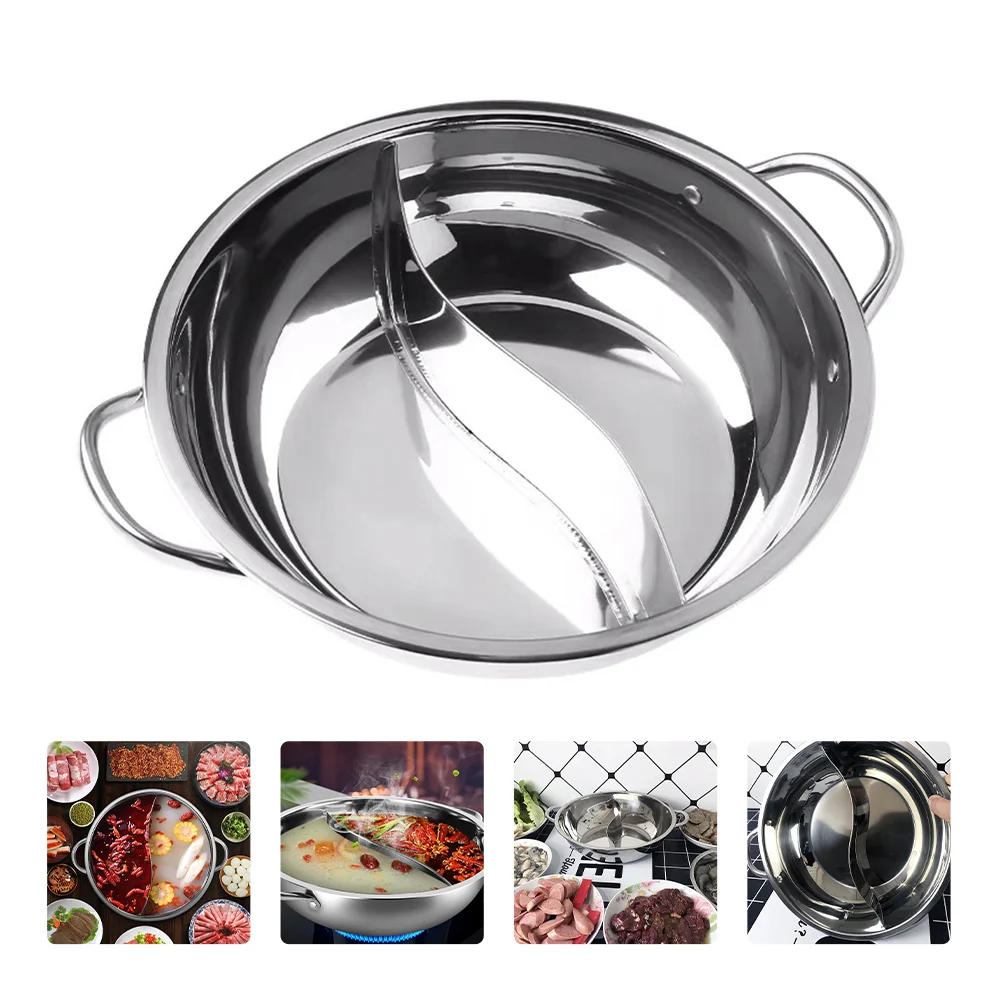 

30CM Shabu Shabu Stainless Steel Pot Twin Divided Chinese Hot Pot Compatible Soup Stock Pot Household Durable Cookware