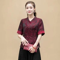 2022 women traditional chiffon qipao blouse flower print hanfu chinese vintage women shirts oriental tang suit chinese blouse