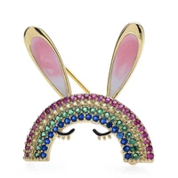 wulibaby rainbow rabbit brooches for women unisex high quality enamel cubic zirconia bunny party office brooch pin gifts