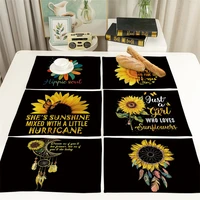 32x42cm black yellow flower cotton linen kitchen placemat ins sunflower print dining table mat heat insulating tableware decor