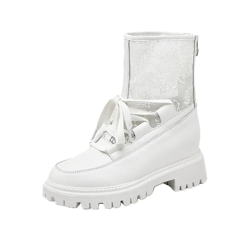 2023 Summer Women's Lace Mesh Casual Shoes Elevated Thick Sole Boots Autumn Fashion Dress Ankle Boots for Women Platform Shoes