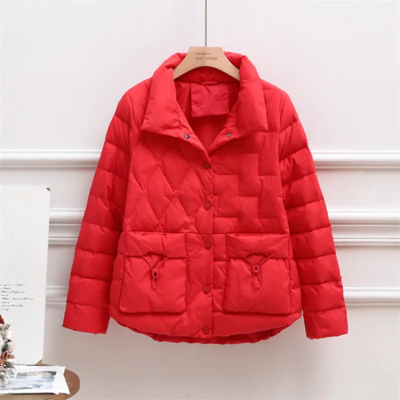 2022 Light Down Jacket Women Short Autumn Winter Fashion Lapel Slim New Coat