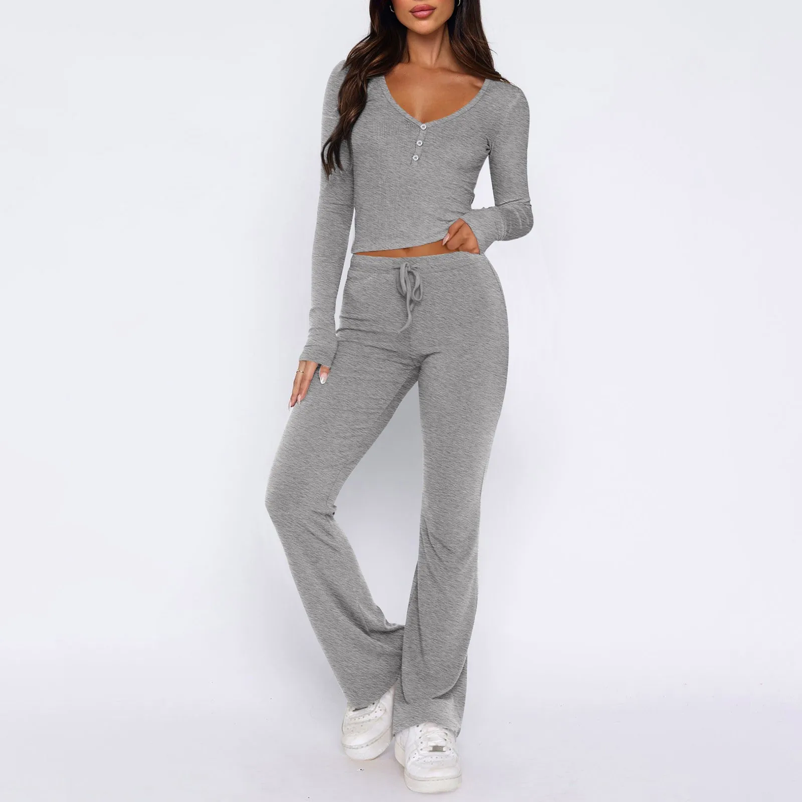 Женские милые и острые Топы с длинным рукавом повседневные брюки Модный комплект