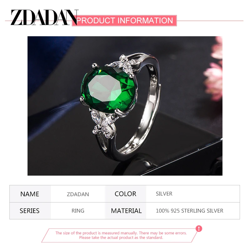 Женское кольцо из серебра 925 пробы с Овальным Изумрудом