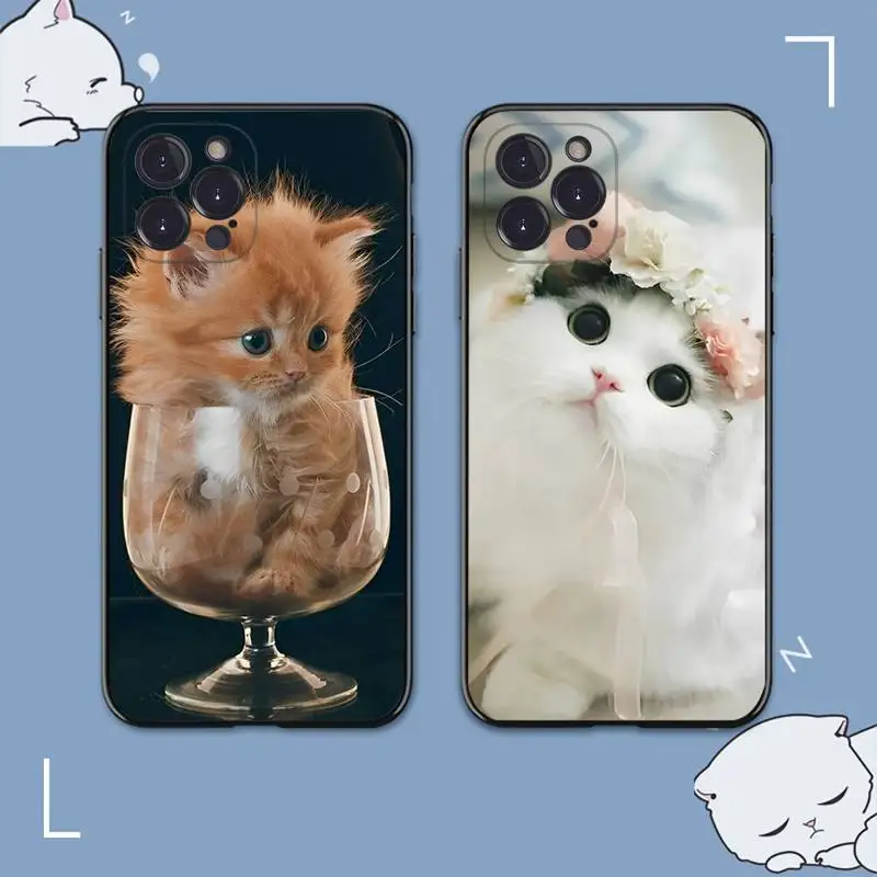 

Cute Cat Kitten Phone Case For iPhone 8 7 6 6S Plus X SE 2020 XR XS 14 11 12 13 Mini Pro Max Mobile Case