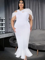 Plus Size 4XL Long Women White Dresses Elegant Bare Shoulder Cloak Sleeve Mermaid Robes Femmes Party Bridesmaid Wedding Gowns