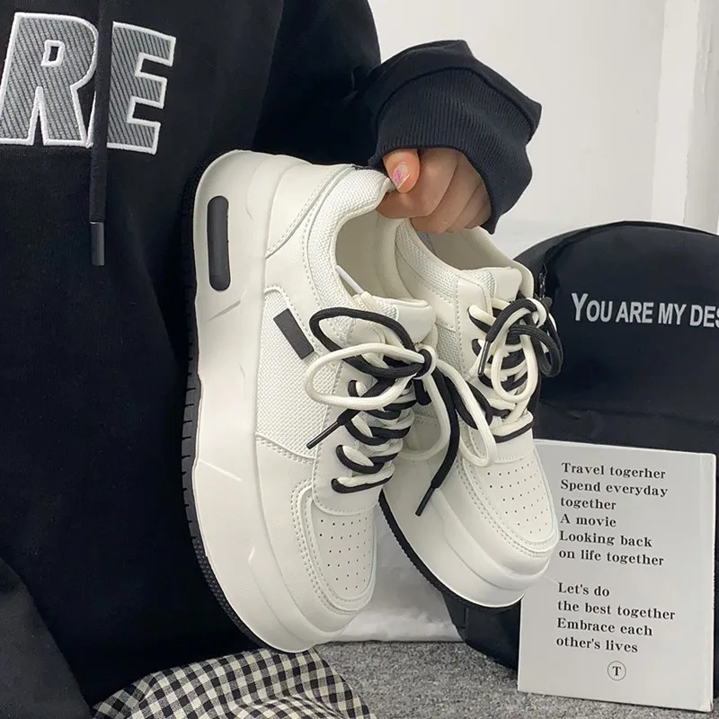 2023 Women's Spring Summer Sports Shoes Kawaii Platform Running Casual White Spring Lovely Pink Thick Sole Vulcanized Shoes