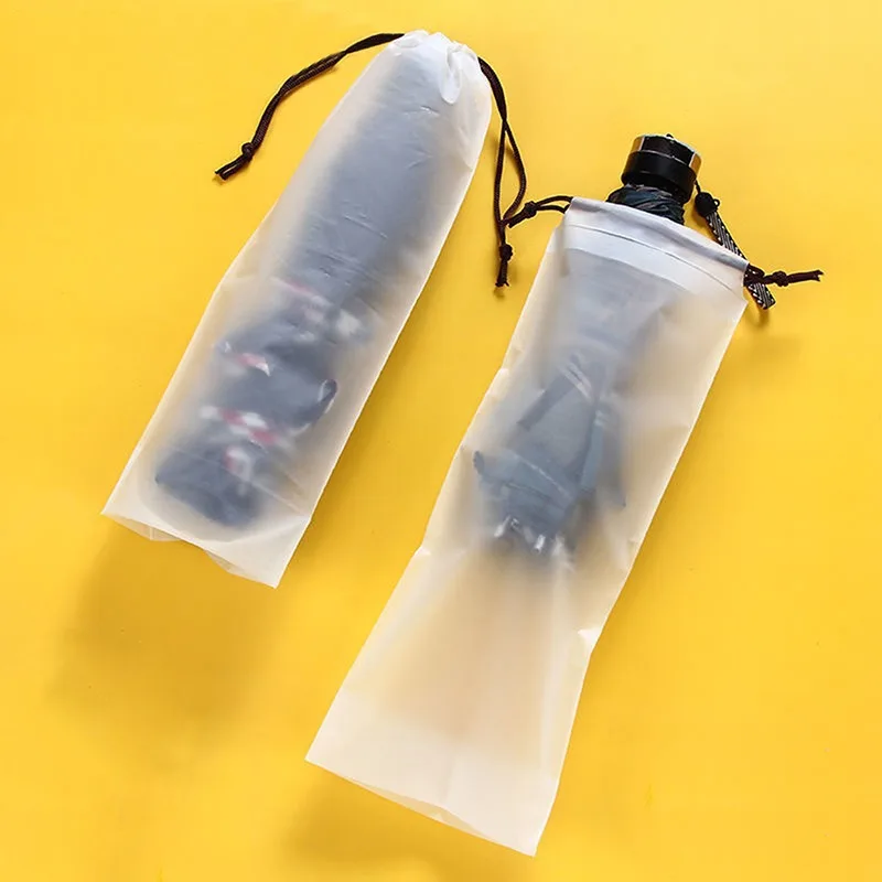 

2/5/8pcs Outdoor Matte Transparent Waterproof Plastic Bag Umbrella Storage Bag Reusable Umbrella Drawstring Storage Organizer
