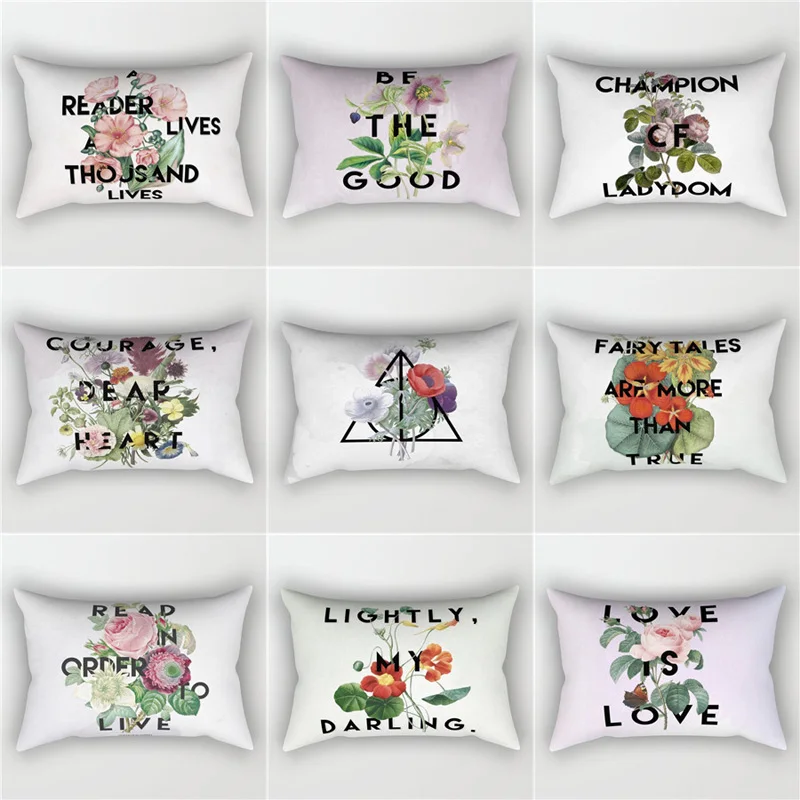 

Flower&Word Pattern Soft Short Velvet Pillow Case 30*50cm Cushion Cover for Living Room Sofa Waist Pillowcases Oreiller Lombaire