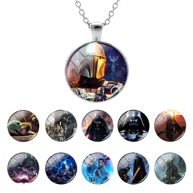 

Disney Star Wars Roles Baby Yoda Pattern Round Glass Cabochon Dome Link Chain Pendant Necklace Choker Jewelry New Arrival FXQ85