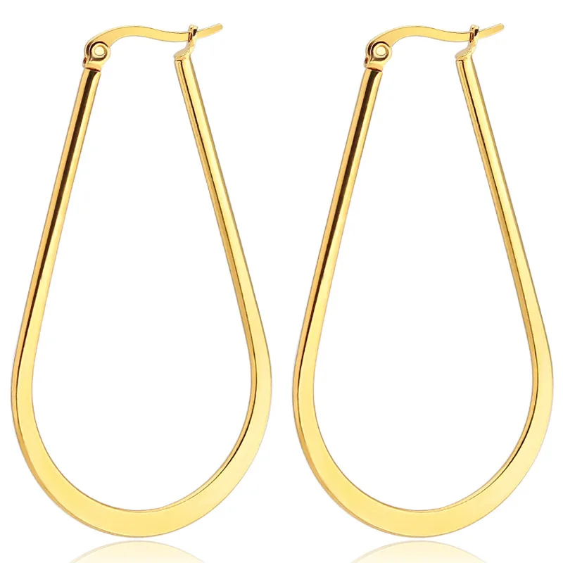 

Wholesale Trend Titanium Steel Stainless Steel Earrings Oval Flattened Big Wire Earrings Nightclub Exaggerated Earrings