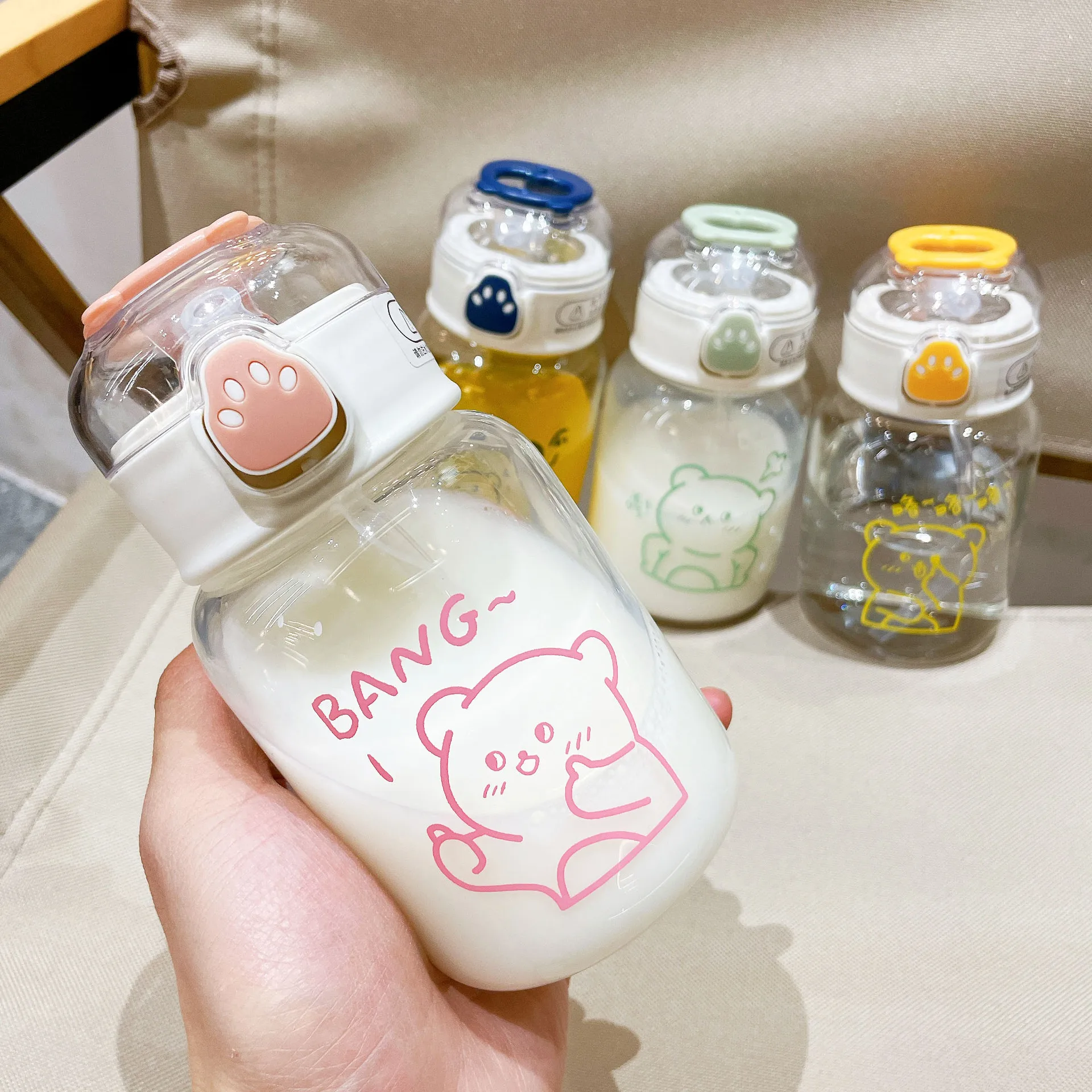 Свежая стеклянная Милая мультяшная простая печать Ins соломенная чашка