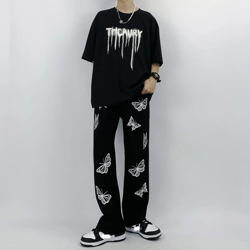 Women's Printed Fashion Butterfly Y2K Clothes Vintage Baggy Jeans Denim Pants Men's Trousers Streetwear Wide Leg Pants For Men
