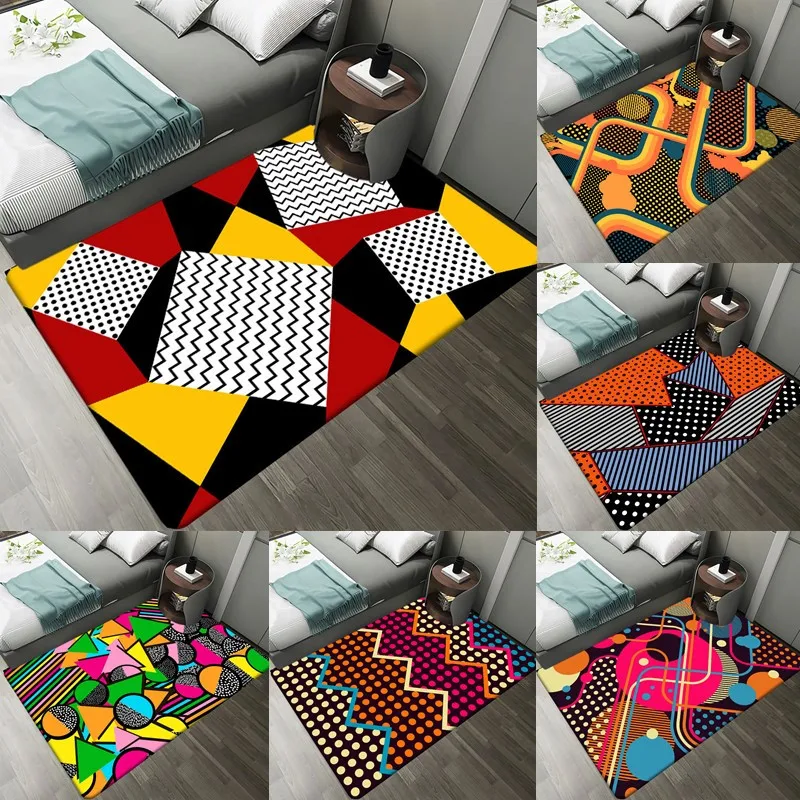 

Geometric Living Room Rug Abstract Coffee Table Mat Absorbent Non-slip Bathroom Mat Kids Bedroom Bedside Carpets