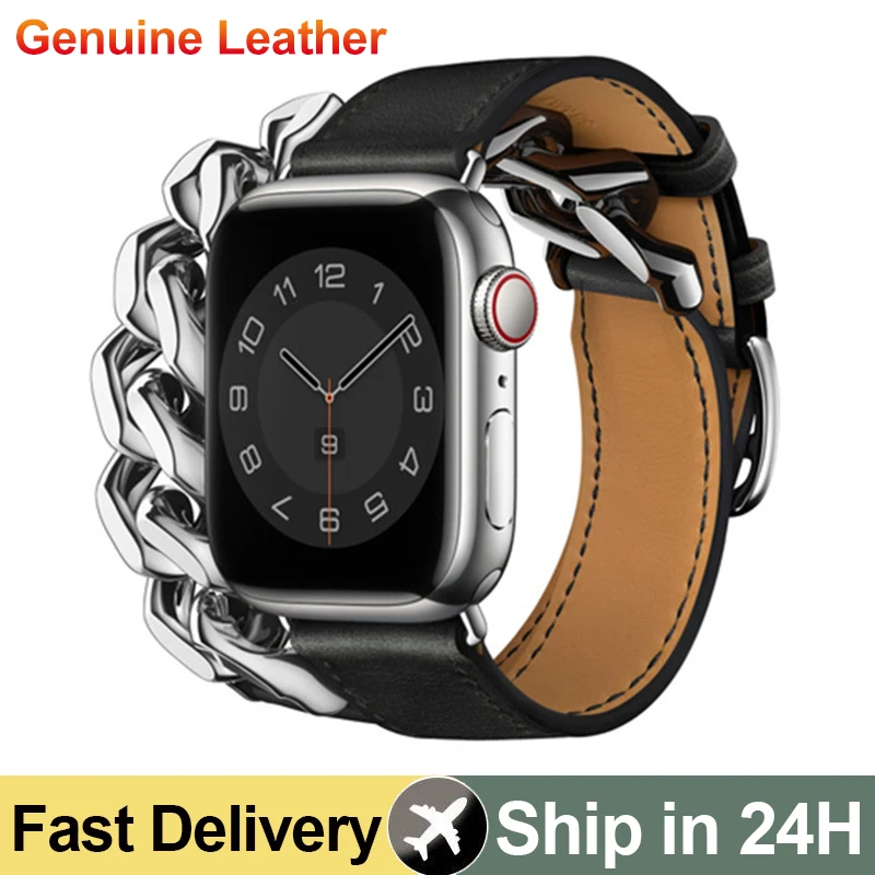 

Double Tour leather Strap For Apple Watch ultra band 49mm 45mm 42mm 44mm Series 8 7 6 Se 5 4 3 2 Iwatch 6 38mm 40mm Correa 41mm