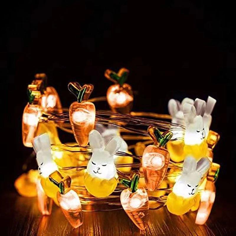 

2m Easter LED Bunny String Lights Easter Decoration For Home Rabbit Carrot Easter Egg Fairy Light Happy Easter Gifts Party Favor