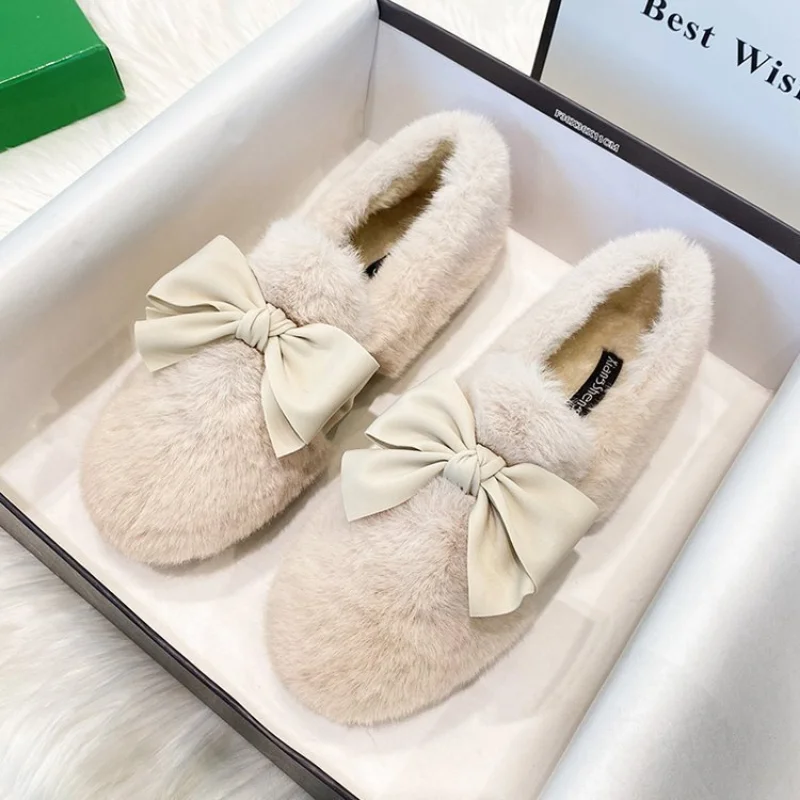 Plush Shoes, Beanie Shoes, Women's Winter Plus Velvet Shoes, Rabbit Hair Shoes, Cotton Shoes, Flat Shoes,  2022 New Winter