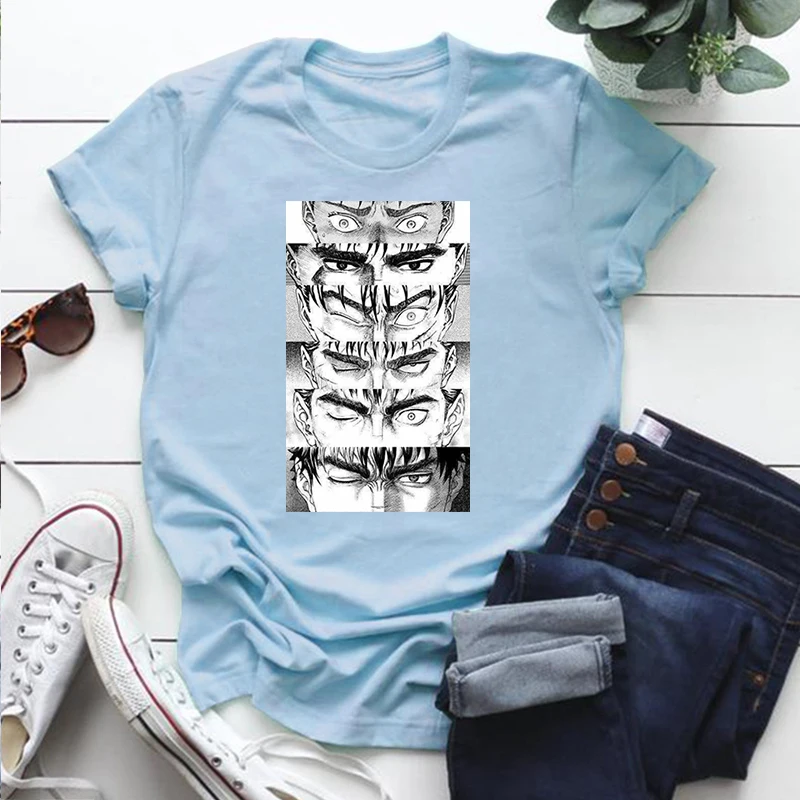 

Повседневные летние топы Berserk с рисунком аниме для мужчин и женщин, Классная стильная уличная футболка, футболки оверсайз с мультяшным прин...