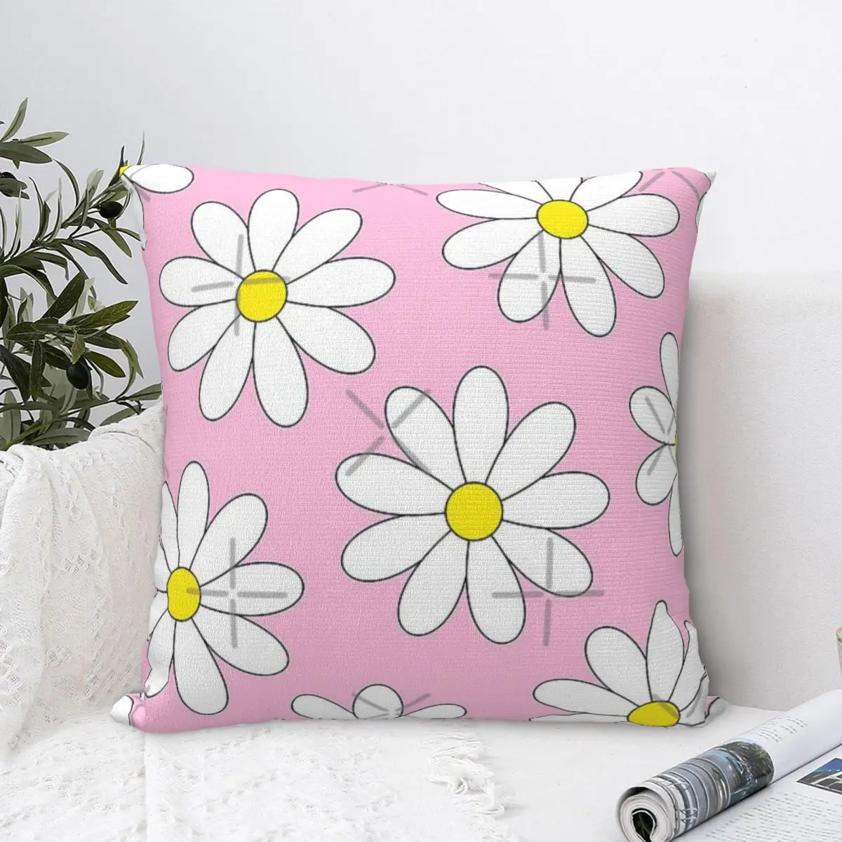 

Daisies Kawaii Pillowcases Cushions Cover Anime Case design Girl's Heart Fresh Minimal Household Items Decorative Pillow fluffy