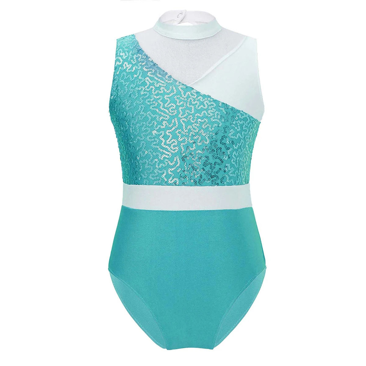 

Kids Girls Gymnastics Leotards Sleeveless Shiny Sequins Hollow Back Ballet Dance Leotard Bodysuit Ballet Performance Costume