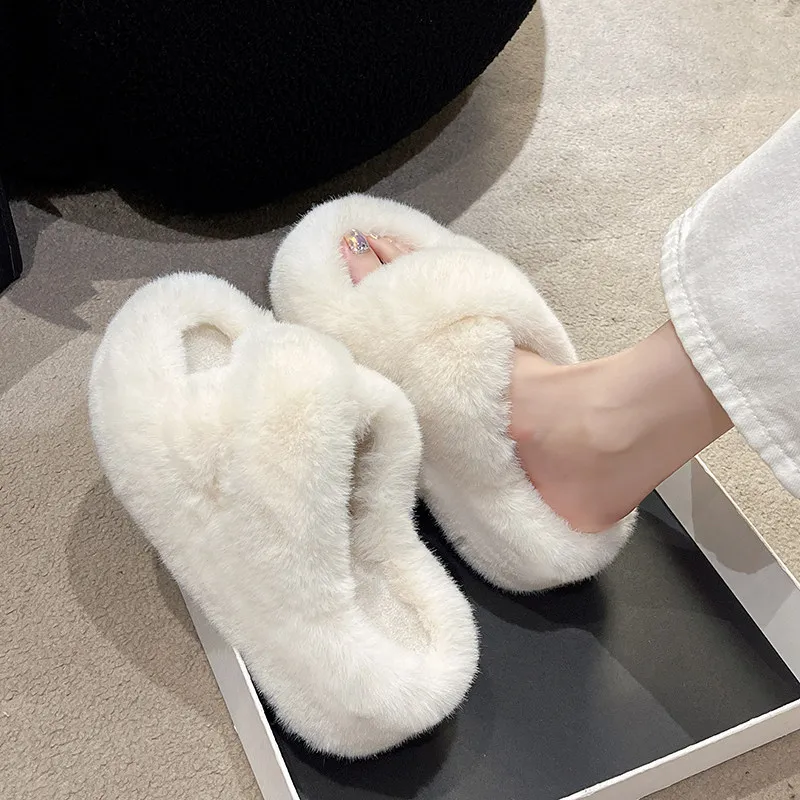 

Shoes Woman 2023 Slippers Flat Platform Heeled Mules Fur Flip Flops Luxury Slides Pantofle Summer High Massage Plush Designer