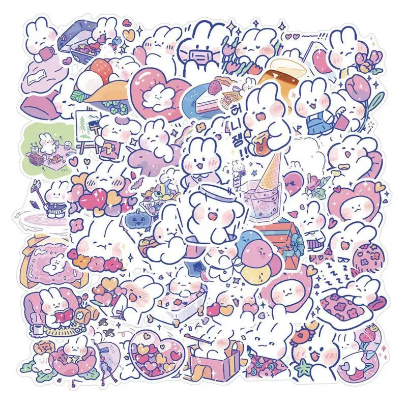 

50Pcs lovely Pink Little Rabbit Cartoon Graffiti Sticker Stationery Refrigerator Waterdicht Decals DIY Children Toys
