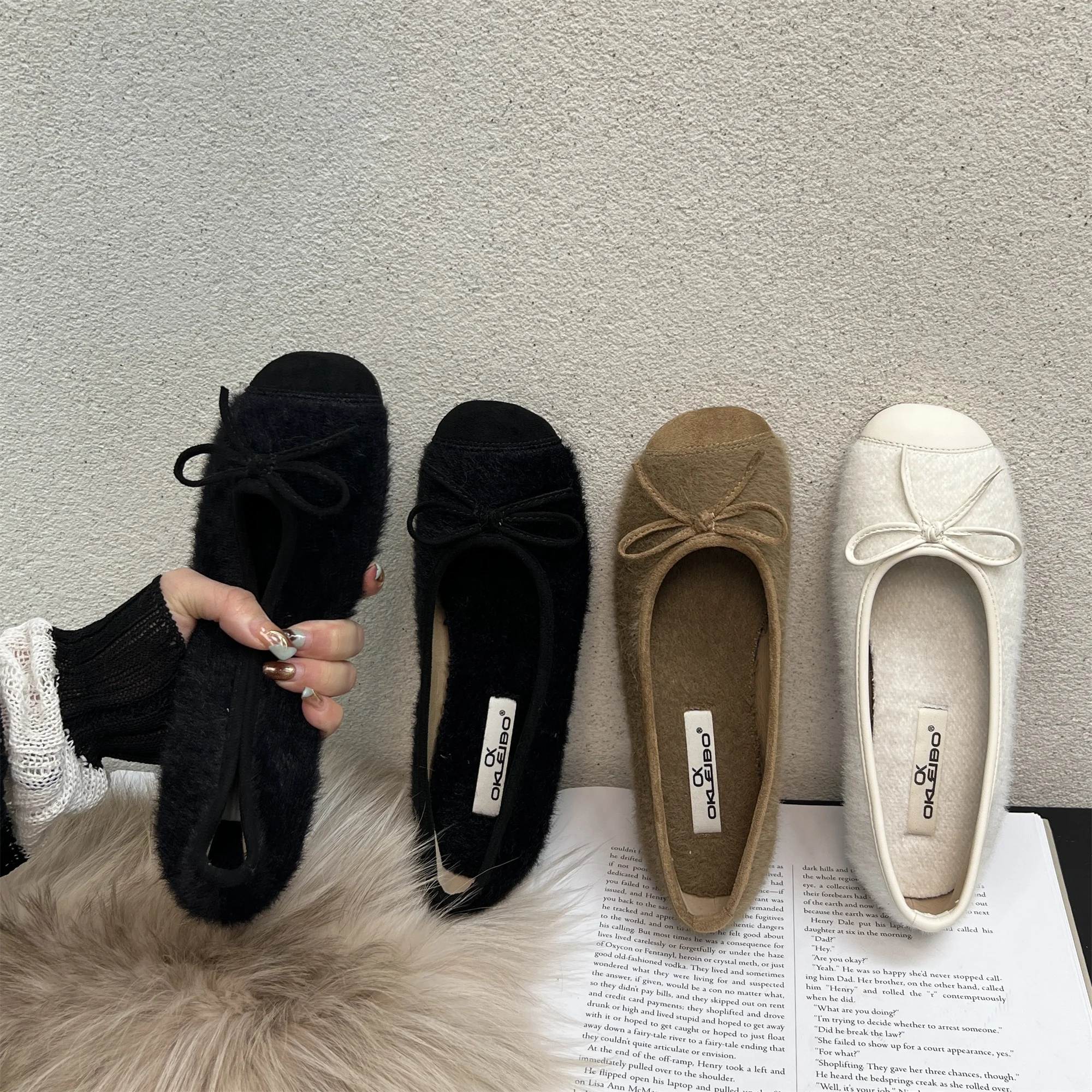 

Женские меховые туфли на плоской подошве, без застежки, на плоской подошве