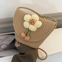 fashion woven solid color flower handbag shoulder womens bag new summer niche design messenger all match ins bucket mini bag