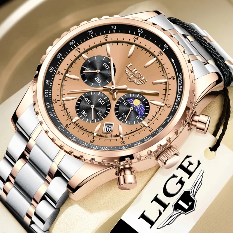 

Часы наручные LIGE Мужские кварцевые, роскошные брендовые оригинальные повседневные спортивные водонепроницаемые полностью стальные с хронографом и большим циферблатом