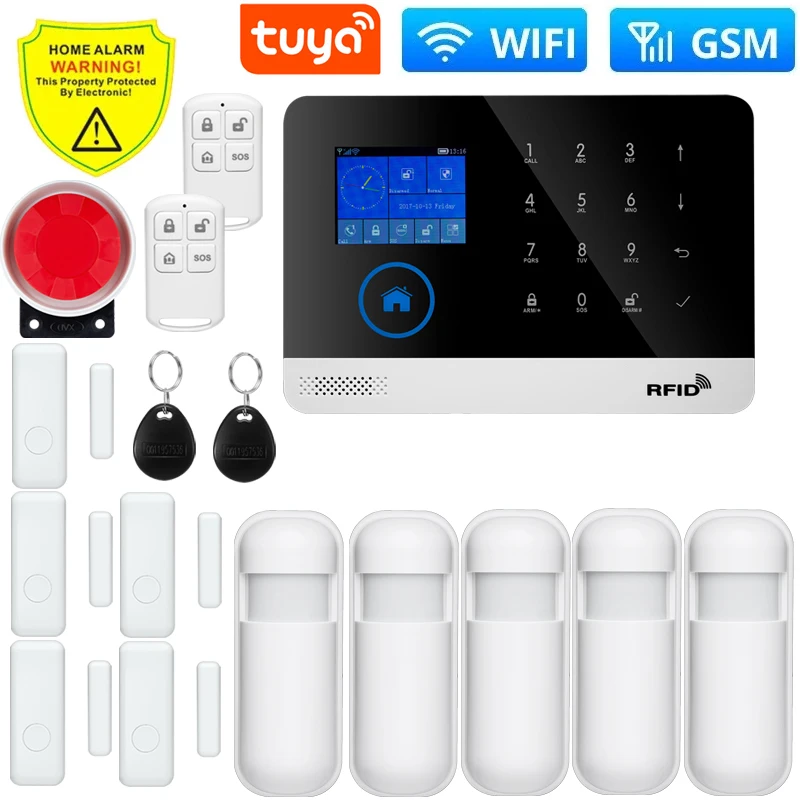 

WiFi GSM Alarm System Tuya Smart Home TFT Screen RFID APP Touch Keyboard House Burglar Security Alarm Support Voice Switching