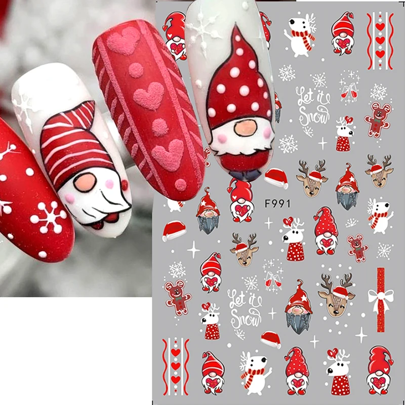 

Winter Red Gonk Nail Art Sticker Christmas Series Cartoon Santa Claus Elk Design Adhesive Slider Snowman 2023 Manicure Foil Tips
