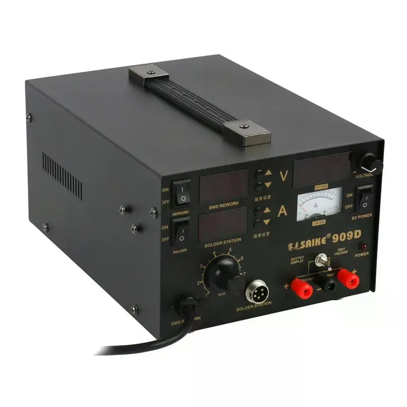 Паяльная станция SAIKE 909D 3-в-1 с термофеном паяльная источник питания машина 220 В или