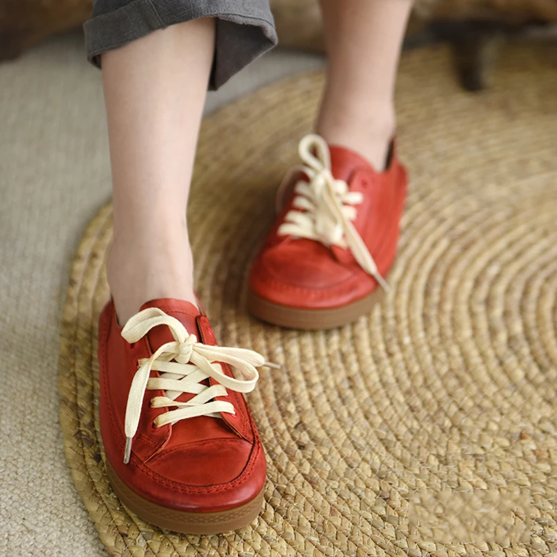 

Туфли Artmu женские из натуральной кожи, мягкая Вулканизированная подошва, элегантная Роскошная обувь на шнуровке, красные, на весну