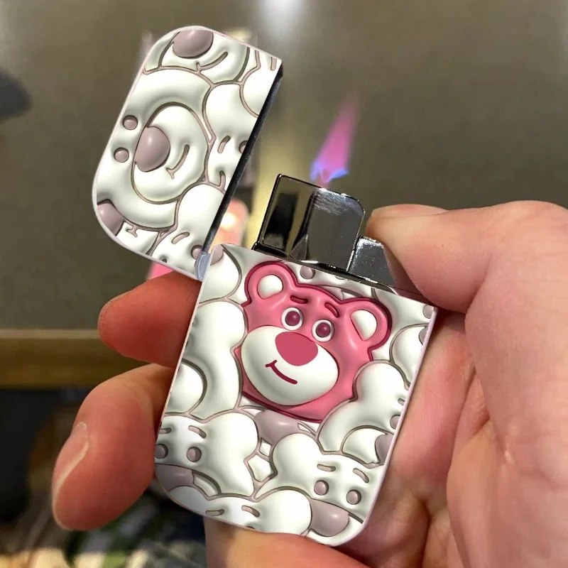 

3D Lotso cute and creative pink flame inflatable lighter high-value personality windproof gift for boyfriend and girlfriend