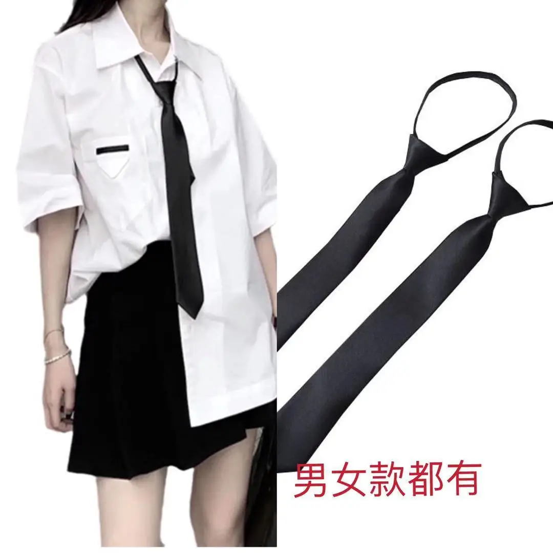 

Casual Black Clip Ties For Men Women Student College Security Simple Necktie Doorman Steward Matte Suit Business Skinny Lazy Tie