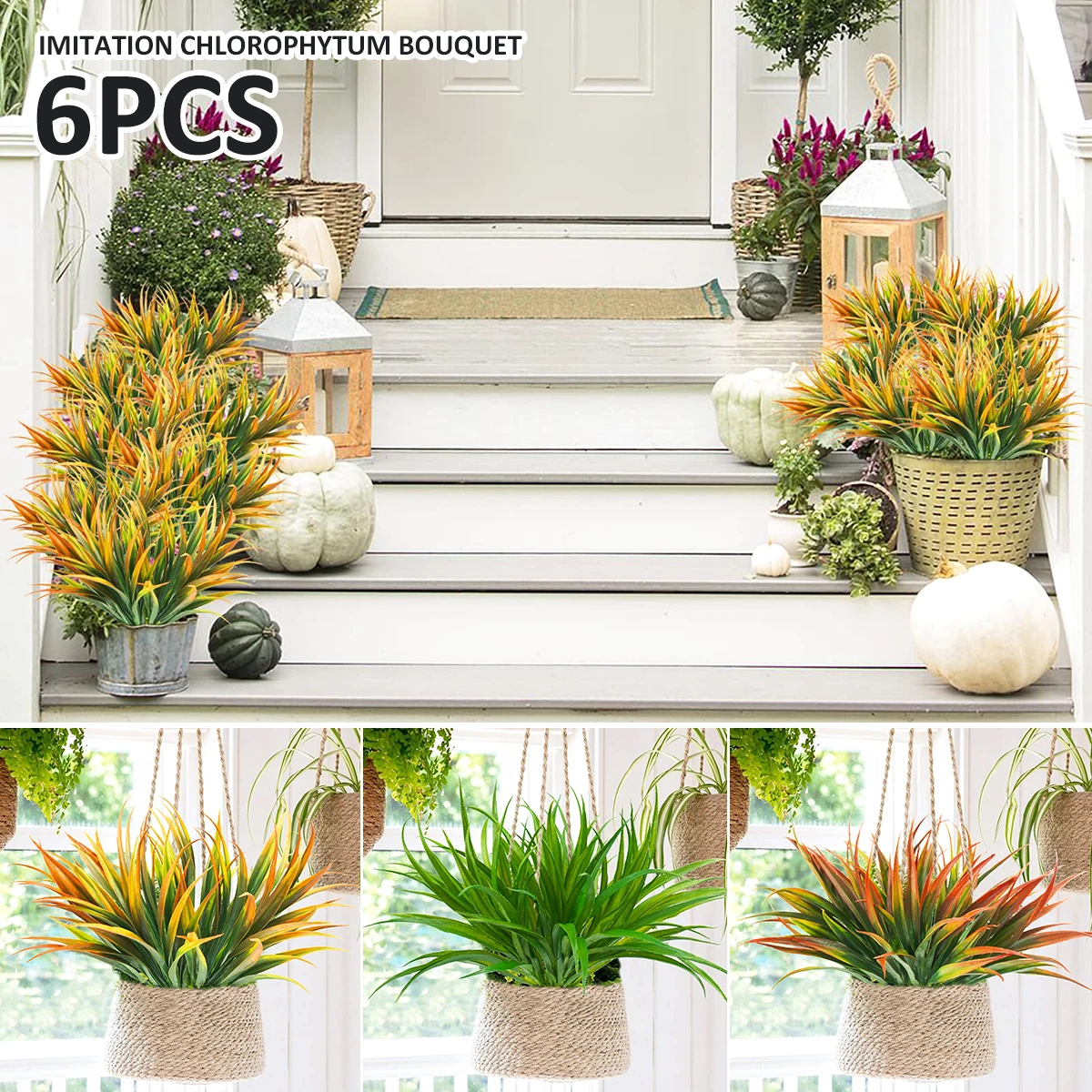 

6Pcs Artificial Grass Fake Plants Faux Fake Grass Plants Reusable 43cm Outdoor Plastic Plants Realistic Decorative Greenery Fake