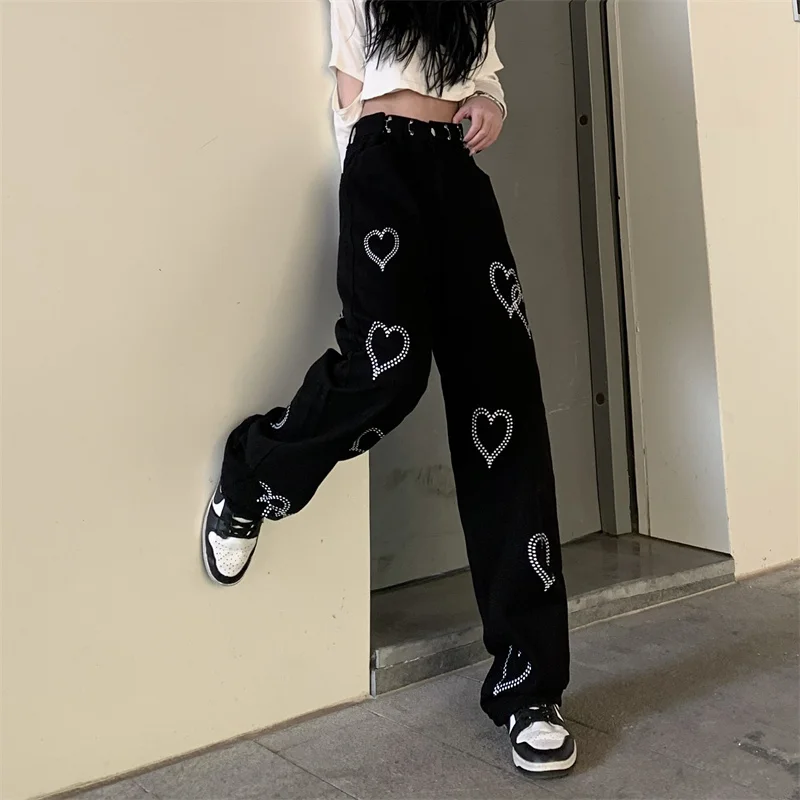 

Emo Women Black Streetwear Baggy Sweatpants High Waiste Wide Leg Jeans Pants Men Harajuku Fairy Grunge Trousers Alt Clothes