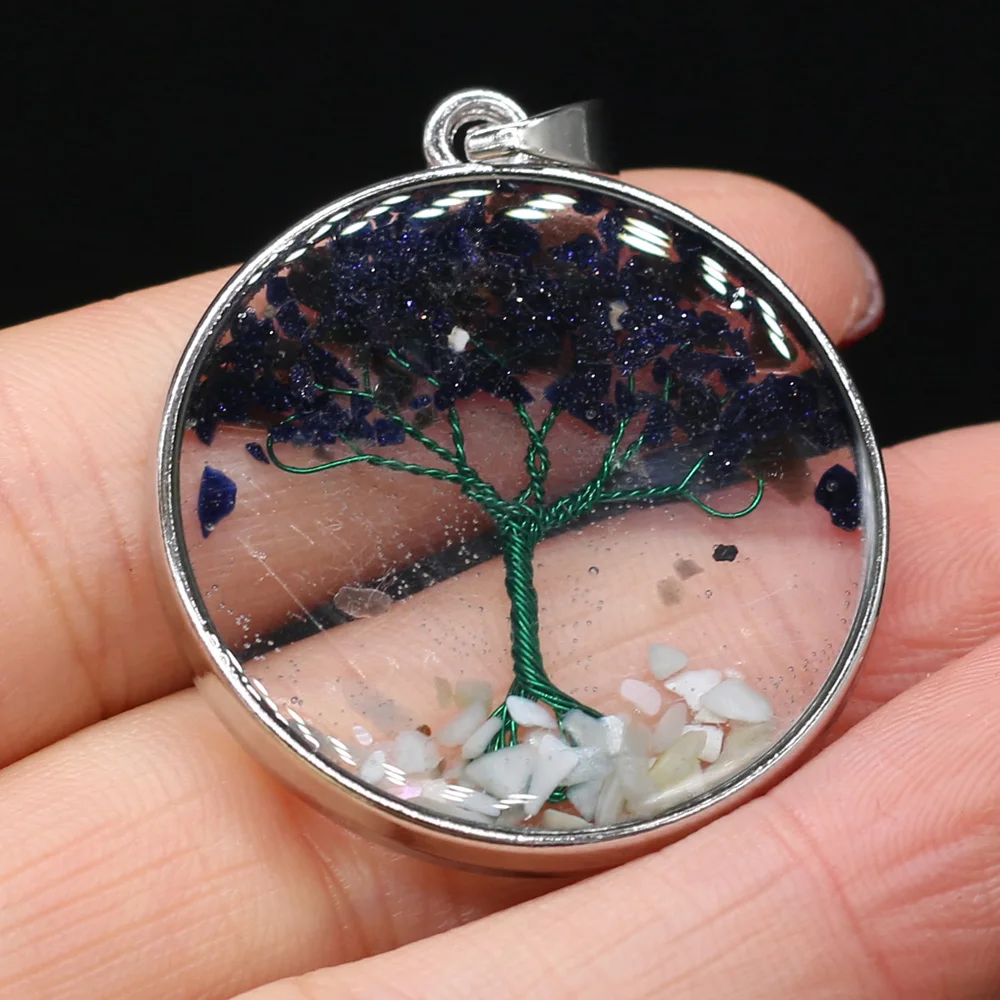1pc Natural Stones Blue Sand Stone Transparent Gravel Tree Pendant of Life For Jewelry Making Necklace Earring Healing Gift | Украшения и