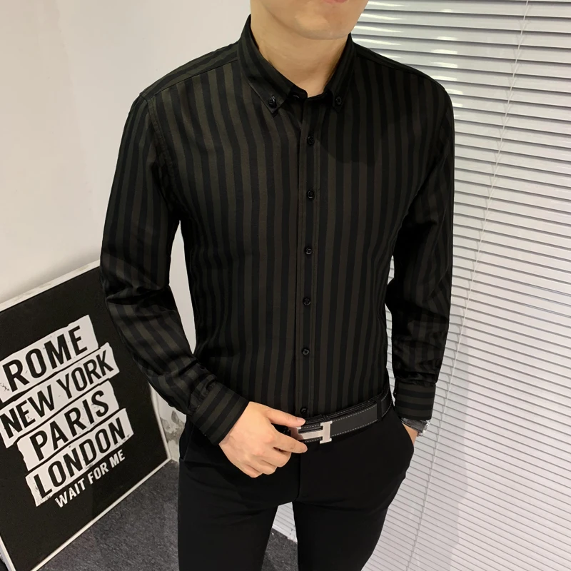 Teenage Shirts Men's Long-sleeve2022 Spring and Autumn Korean Style Casual All-match Jacket Handsome Bottoming Striped Shirt