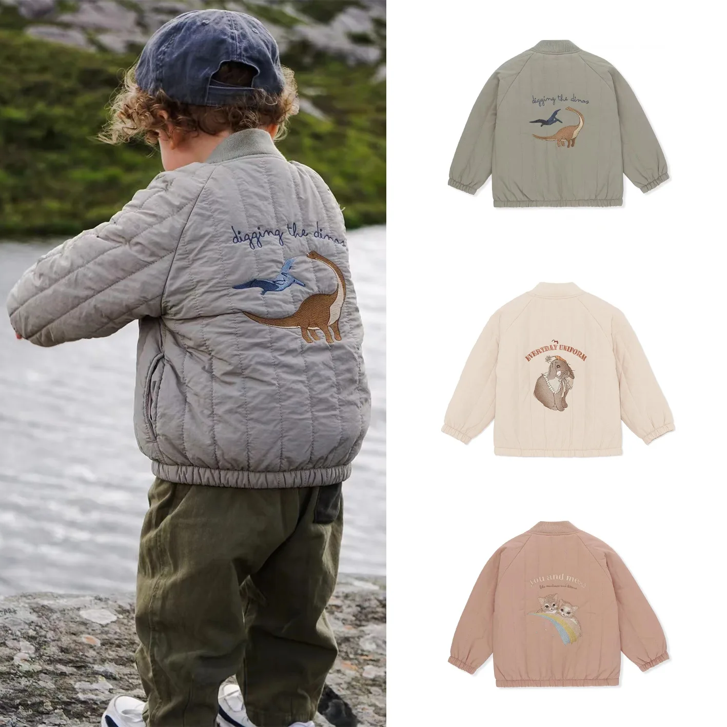 INS Baby Boys Cartoon Cotton Outwear Kids Winter Clothes Embroidery Warm Coat for Toddler Girl Konges Slojd Jacket Flight Suit