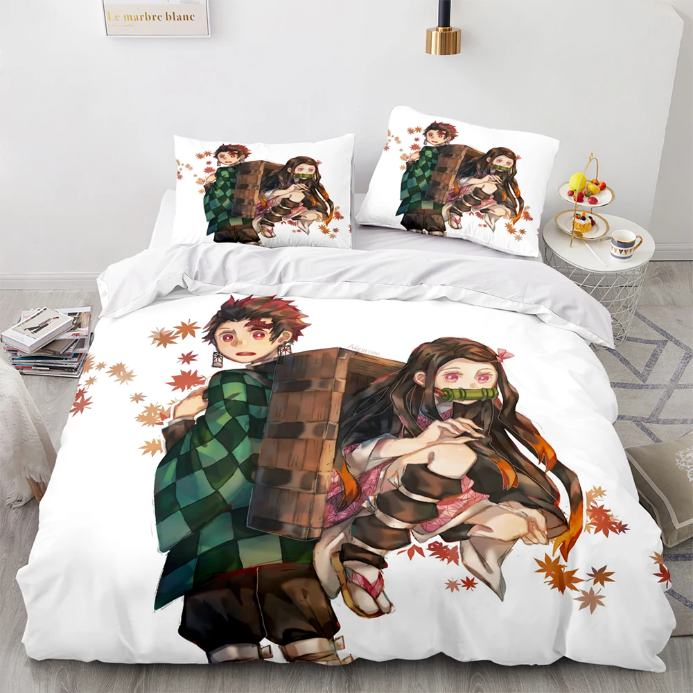 

Demon Slayer Bedding Set Single Twin Full Queen King Size Anime Kawaii Bed Set Aldult Kid Bedroom Duvetcover Sets 3D Print 038