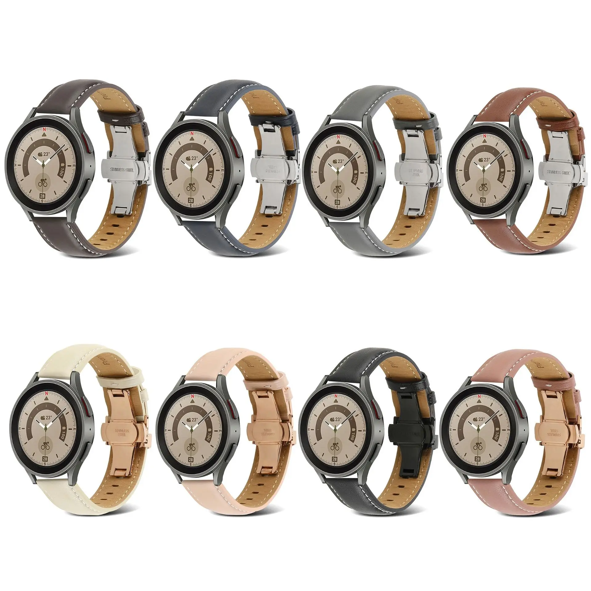 Strap For Samsung Galaxy Watch 5 pro/Watch 4 /3 , 22mm 20mm Leather Watchbands Butterfly Buckle Wristband For Galaxy Active 2