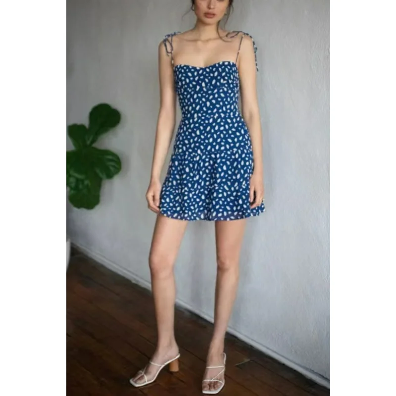 2023 Summer New Arrivals Top Quality Beach Style Print Sweetheart Neck A-LINE Camisole Women Mini Dress for Holiday