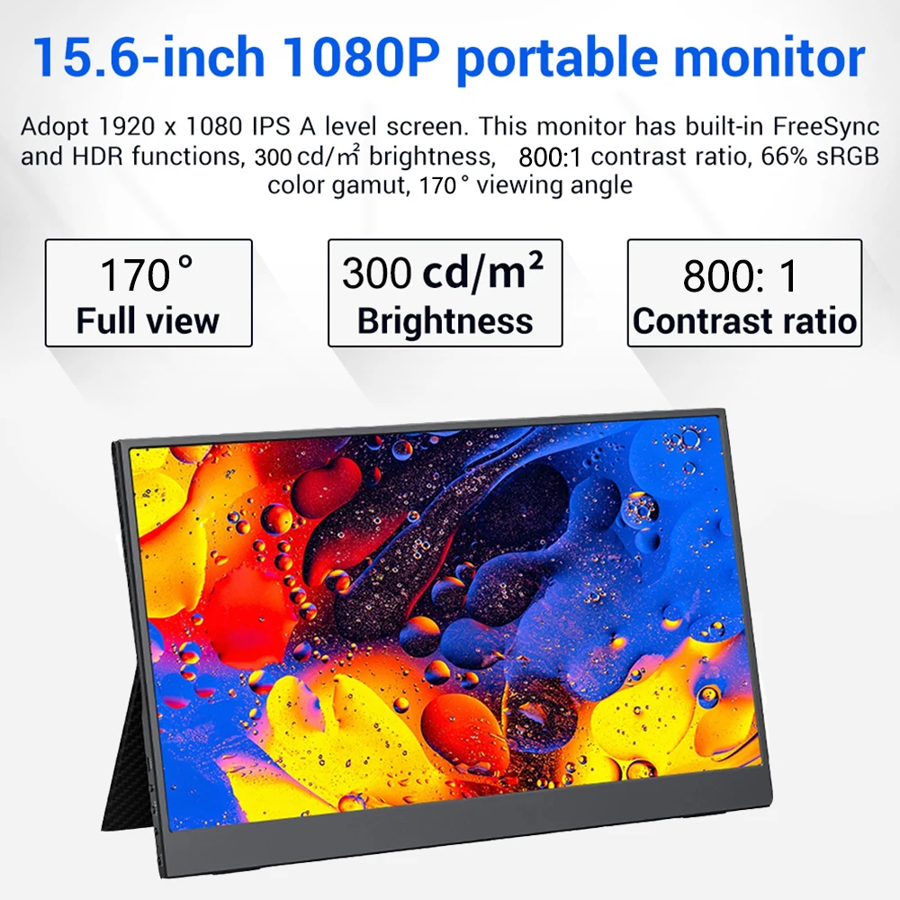 15.6-дюймовый портативный монитор Slim FHD IPS HDR LCD USB-C Type C Travel для ноутбука телефона xbox Switch PS4 Eye Care On.