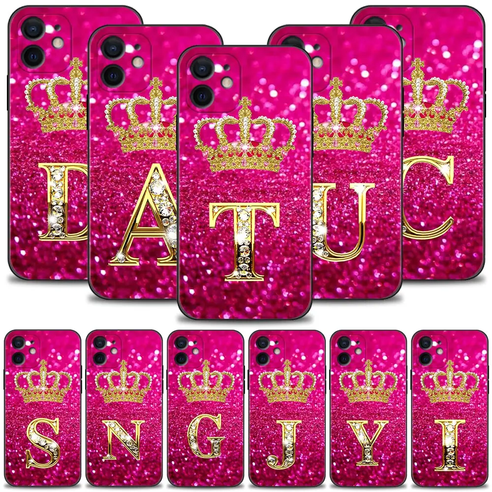 

Phone Case For Apple iPhone 13 12 11 14 Pro Max Mini XS Max XR X 7 8 6 6S Plus 5 5S Shell Gold Red Pink Diamond Crown Letter