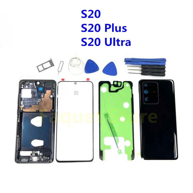 

Полная комплектация деталей для Samsung Galaxy S20 Plus Ultra G980 G988, полнокорпусный чехол, задняя крышка, передний экран, стеклянная линза, средняя рамка