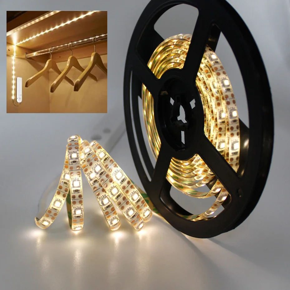 

1M/2M3M/4M/5M Battery Operated LED Strip Light Sensitive PIR Motion Sensor Strip Light Cabinet Lamp TV Backlight For Room Light