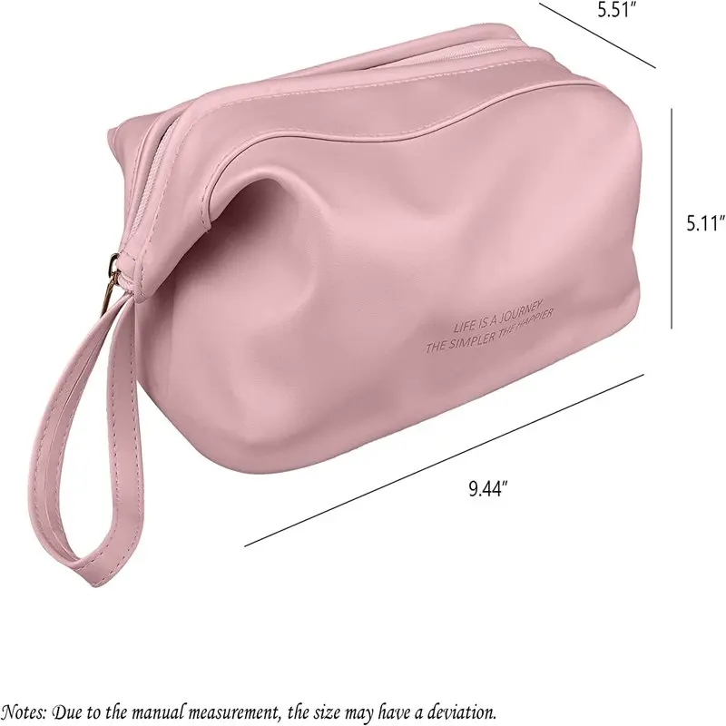 Makeup Bag, Large Capacity Travel Cosmetic Bag, PU  Zipper Pouch Toiletry Organizer for Travel, Business Trips and Daily Use (Pi