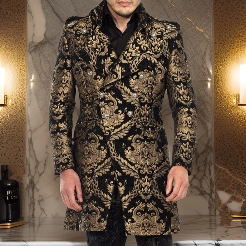 Длинный мужской пиджак с цветочным принтом | AliExpress